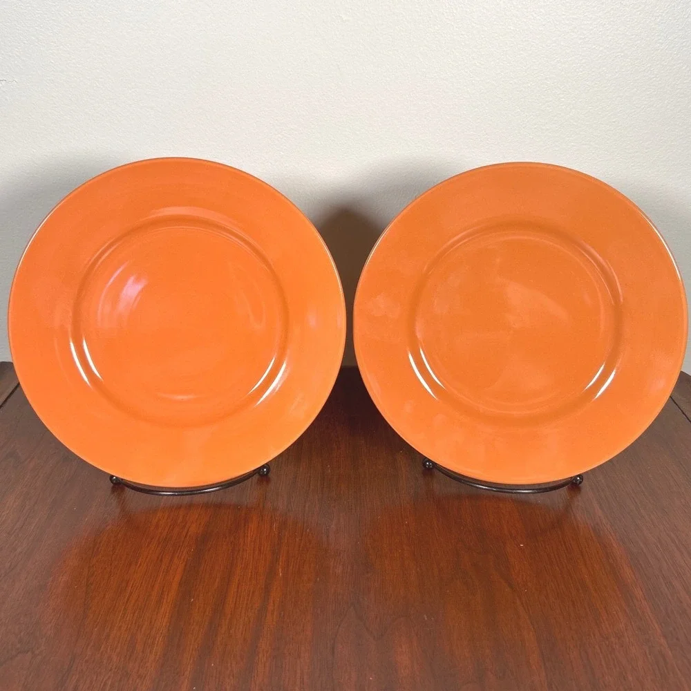 Studio 33 Orange Salad Dessert Plates Solid Terra-Cotta Glossy MCM Set of 2 - 8
